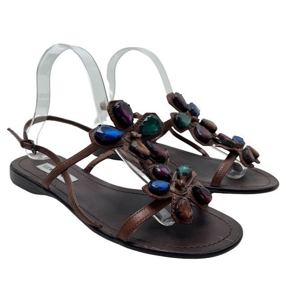 STEVE MADDEN ANGELYNA Brown Bling Chunky Rhinestones Flower Sandals Shoes sz 8 - Picture 4 of 16